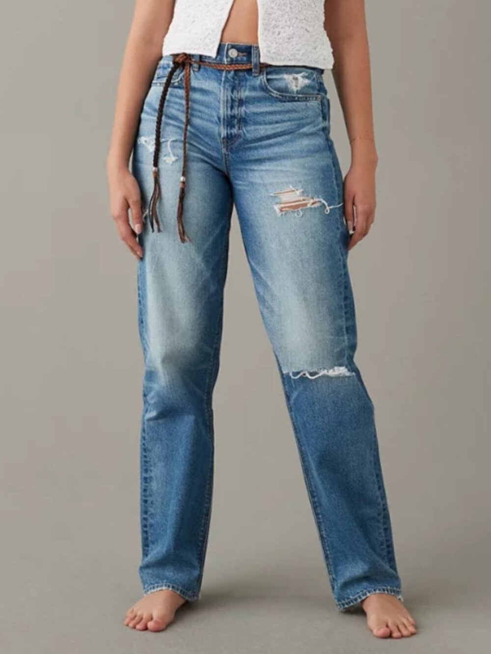 American Eagle Baggy Straight high rise jeans size 4 Long